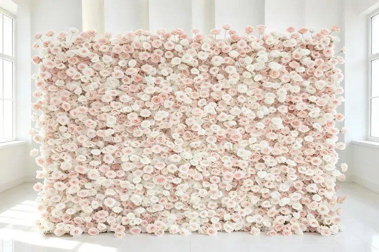 fully installed artificial flower wall backdrop wedding event professional setup