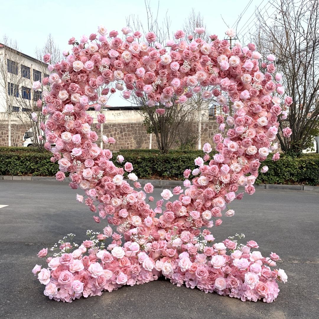 6x4ft Pink Heart Flower Wall for Photo Booth – Wholesale Backdrop