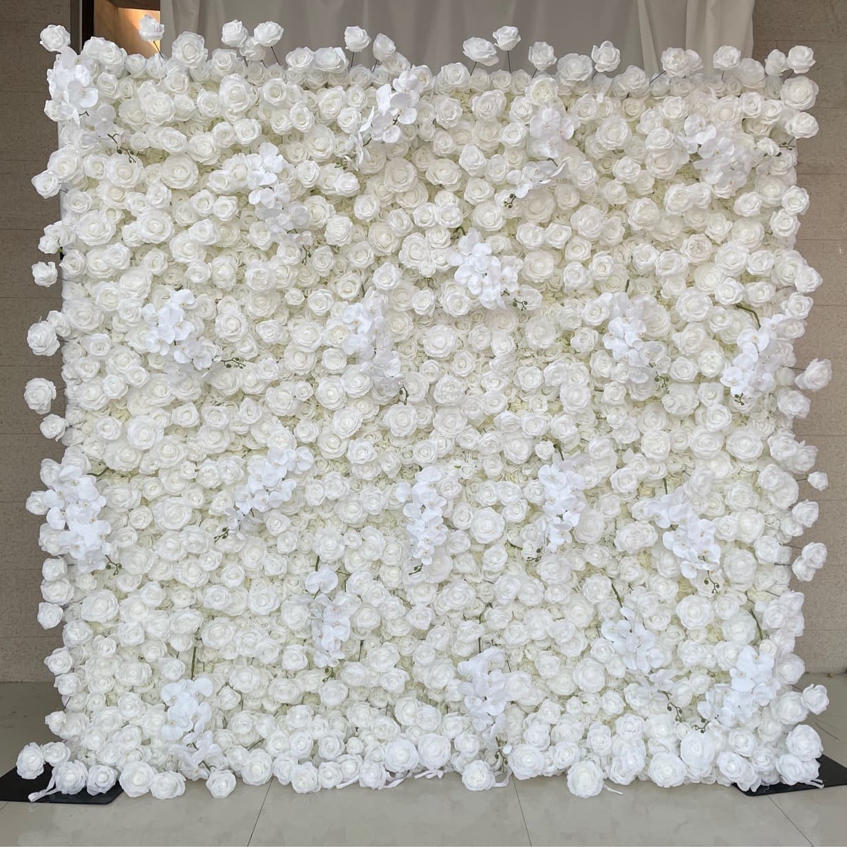 White Flower Wall Decor – Artificial Flower Wall Backdrop with Stand