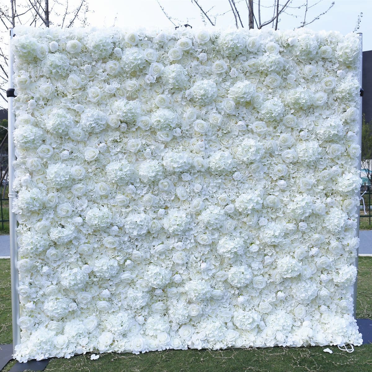 White Floral Backdrop – Artificial Flower Wall Photography Background（Studio Essential·Bulk Supply Available）