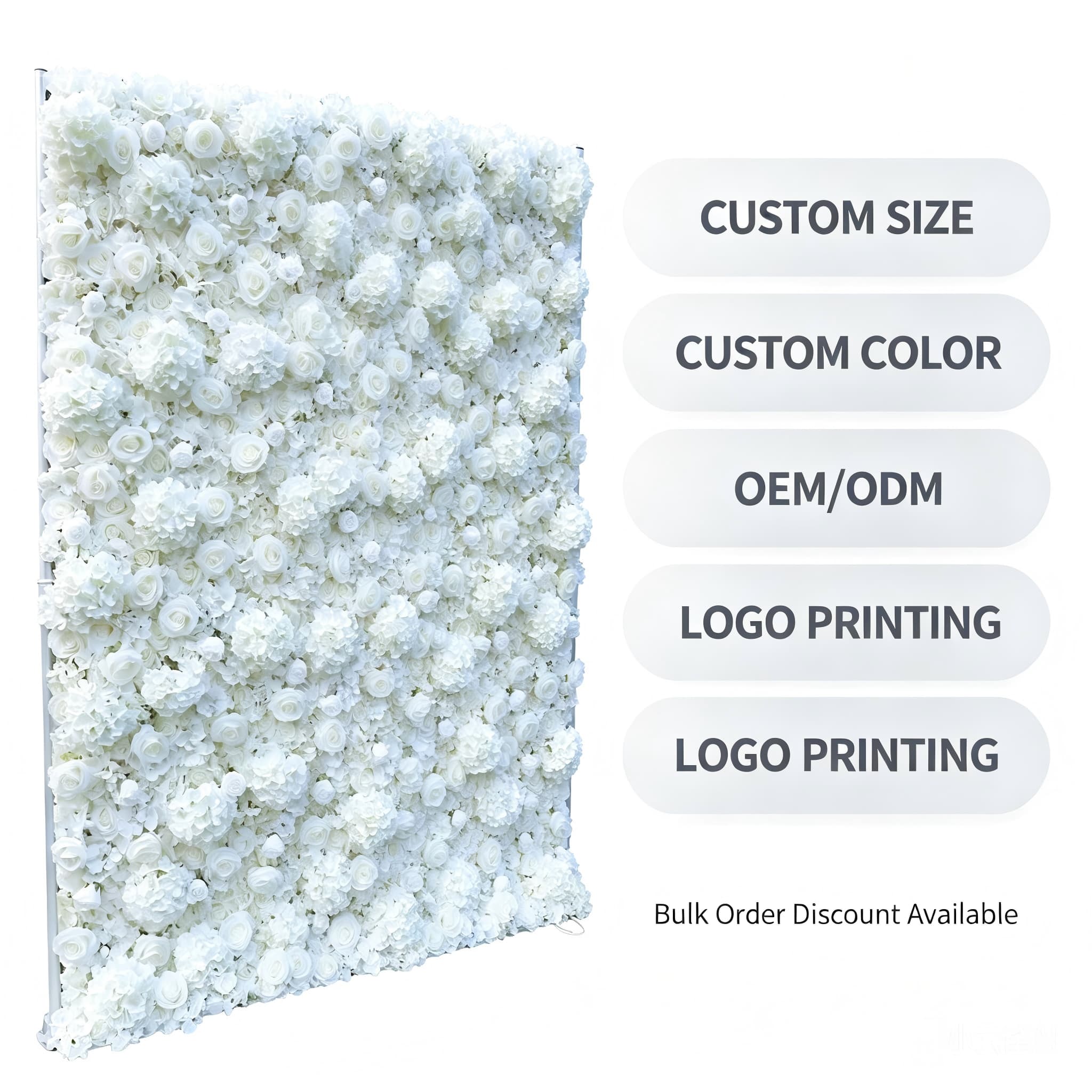 White Floral Backdrop – Artificial Flower Wall Photography Background（Studio Essential·Bulk Supply Available）