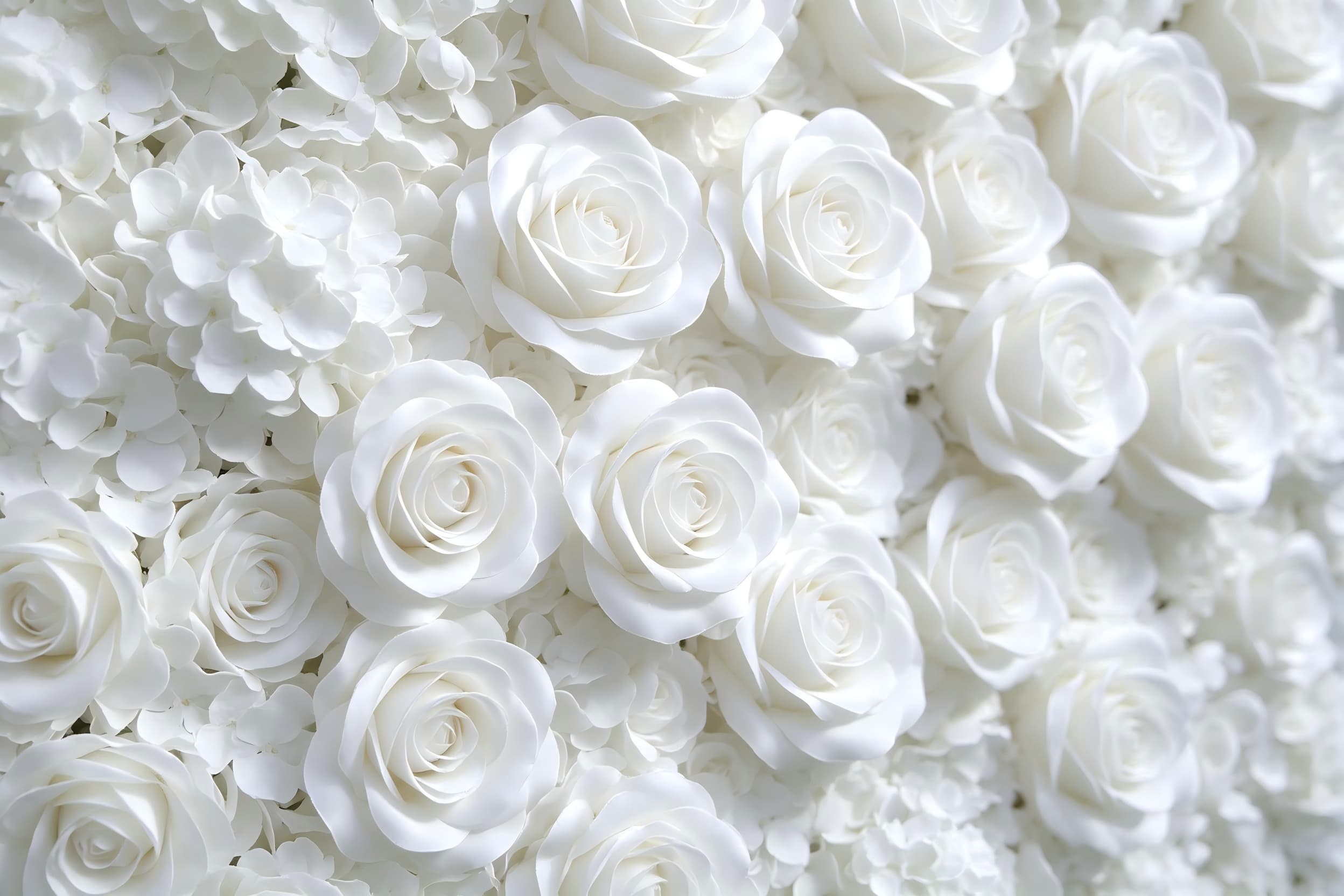 white floral backdrop close-up texture detail pure white silk roses