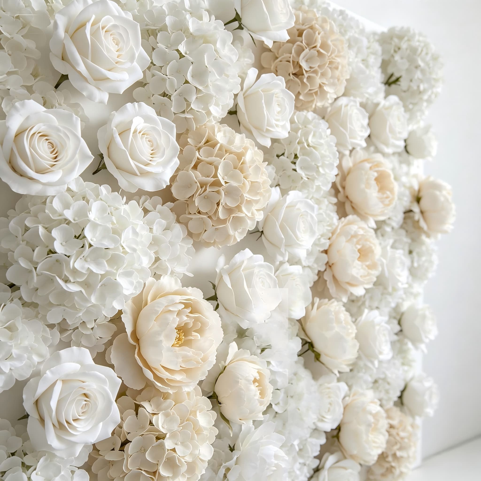 monochrome white flower wall wedding backdrop