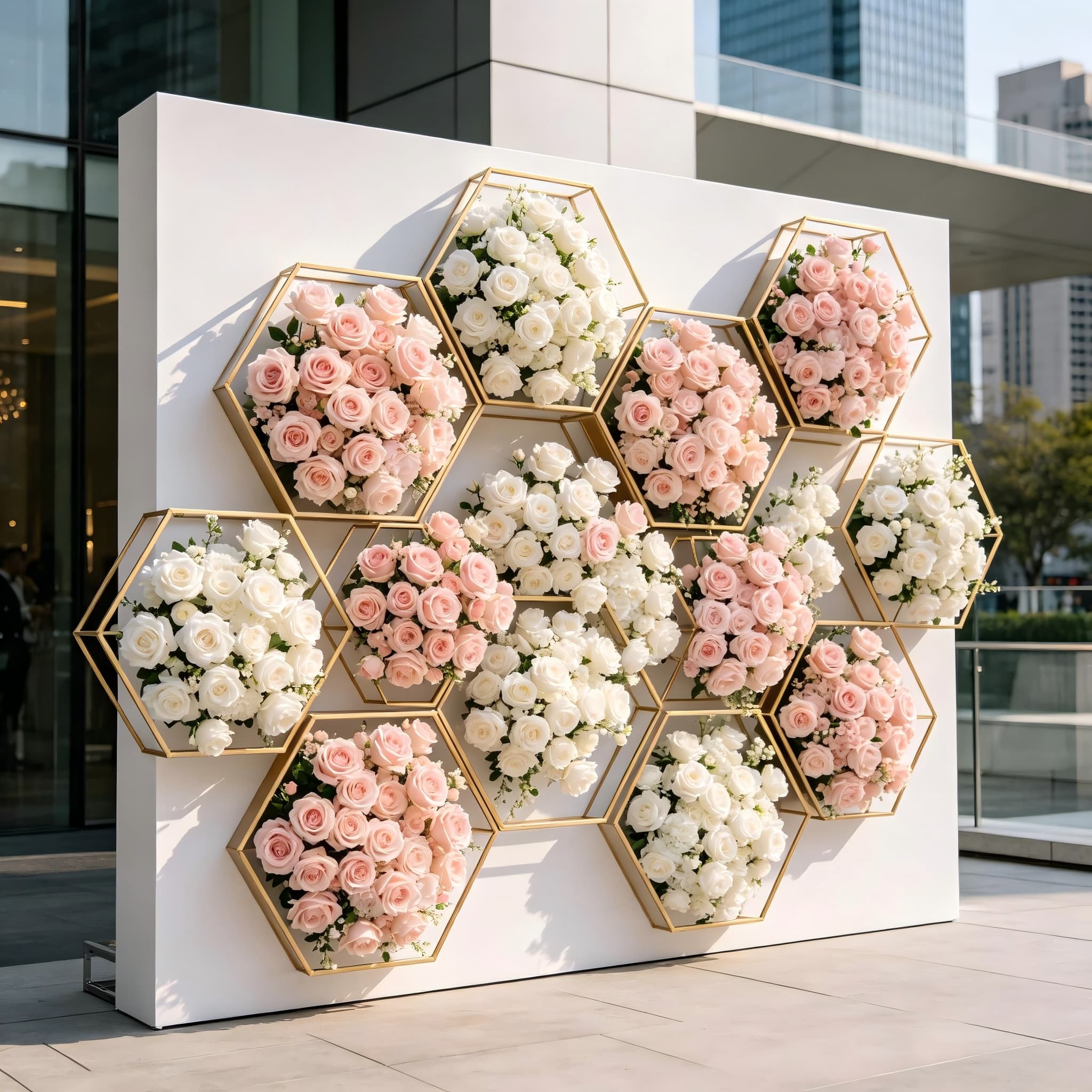 geometric flower wall wedding backdrop