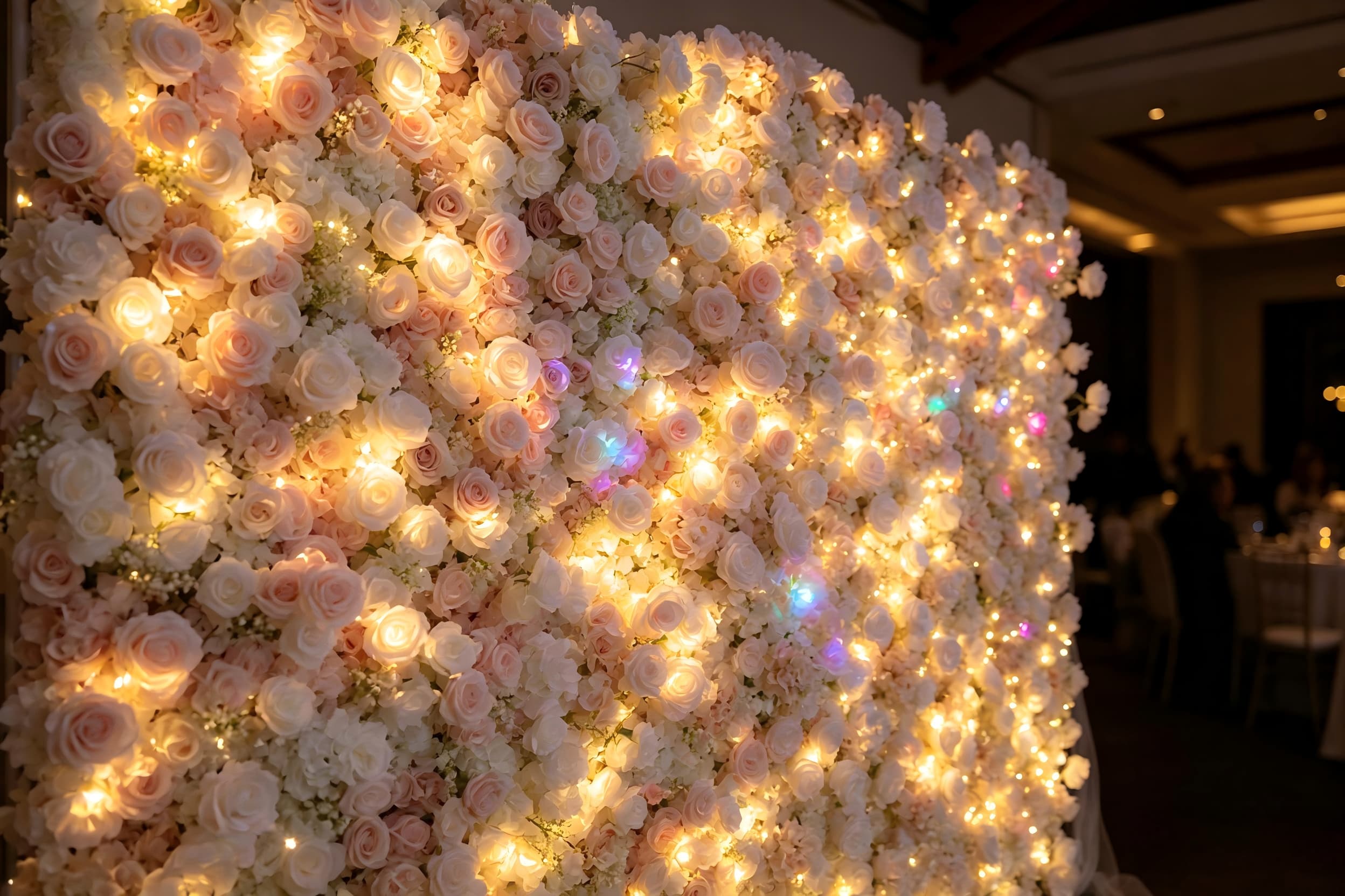 tech enhanced artificial flower wall LED lighting