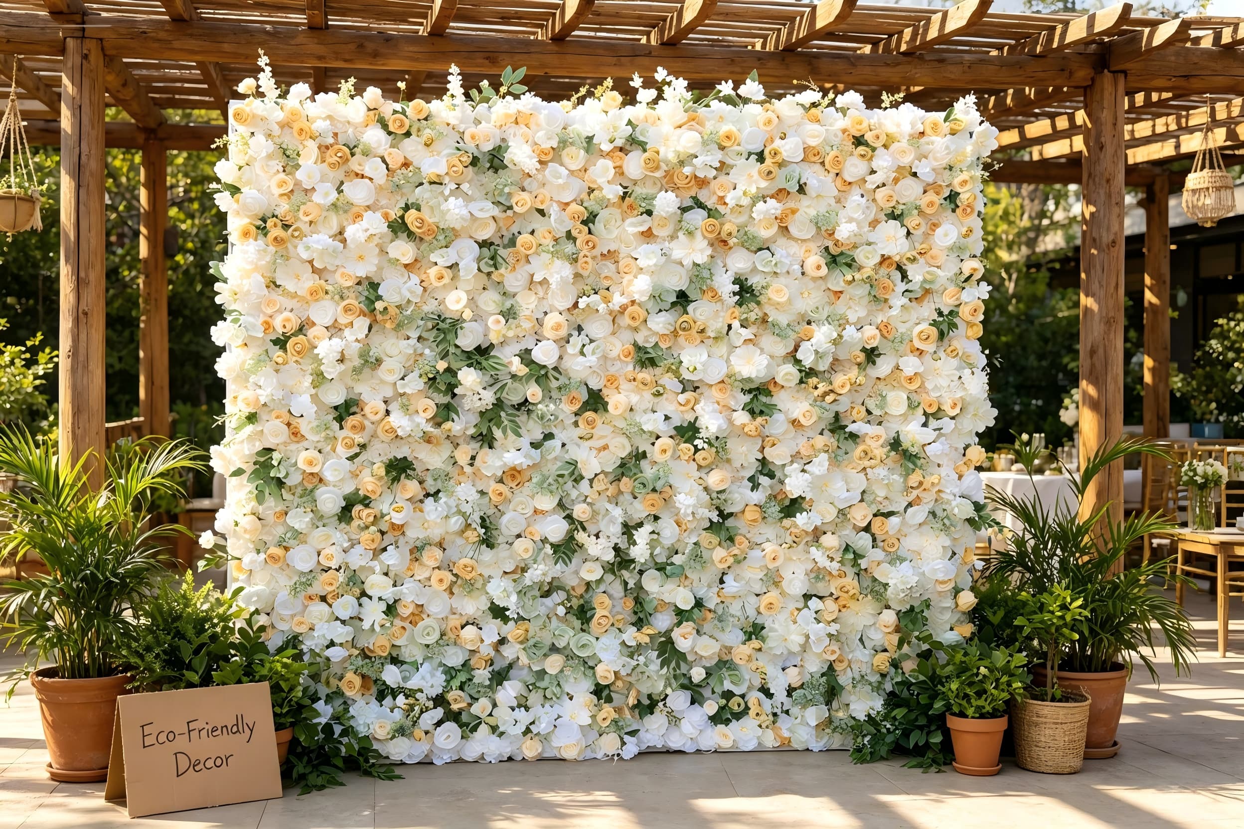 sustainable wedding artificial flower wall
