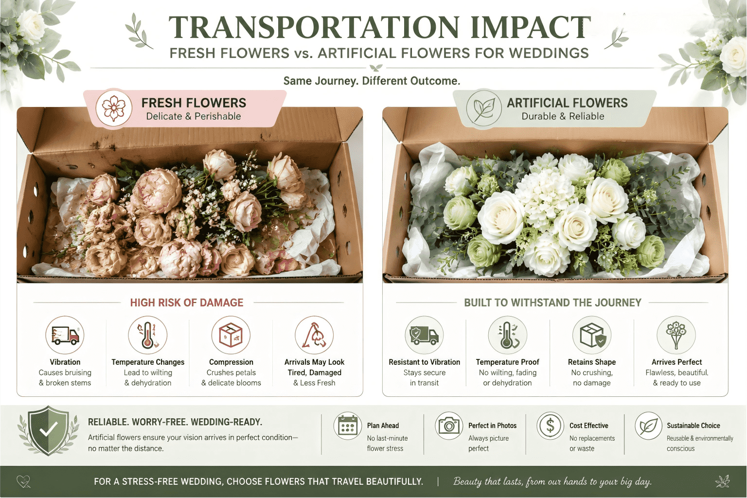 fresh flower transport damage cost comparison wedding