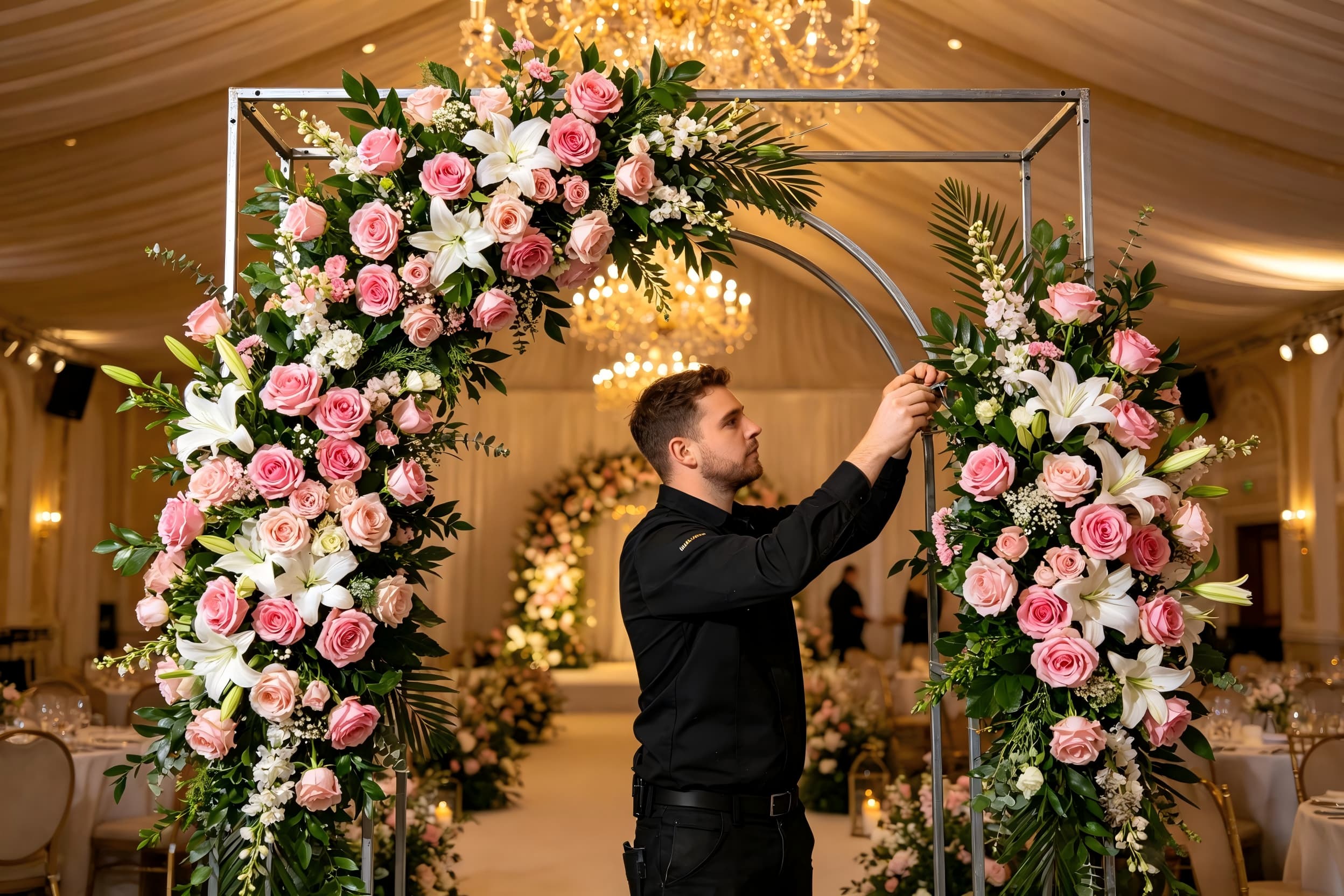 flower arch installation at wedding venue London