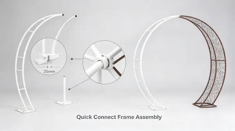 Crescent Arch Metal Frame Curved Structure Quick Connect Assembly