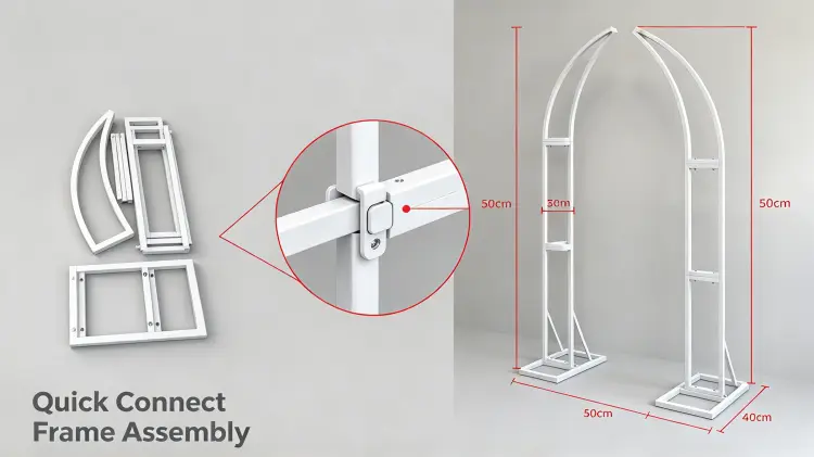 Crescent Arch Dark Bronze Metal Frame Curved Structure Quick Connect Assembly
