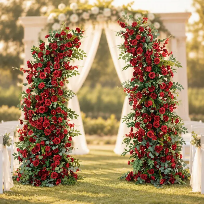 Red Rose Crescent Flower Arch – Moon Gate Wedding Arch