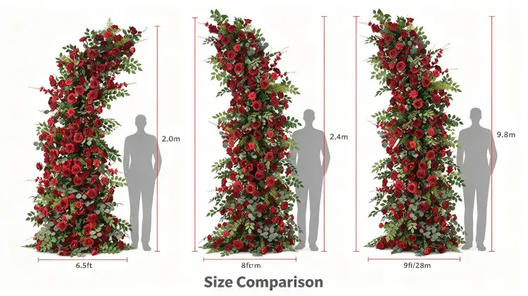 Deep Red Crescent Arch Size Comparison 2.0m 2.4m 2.8m with Person