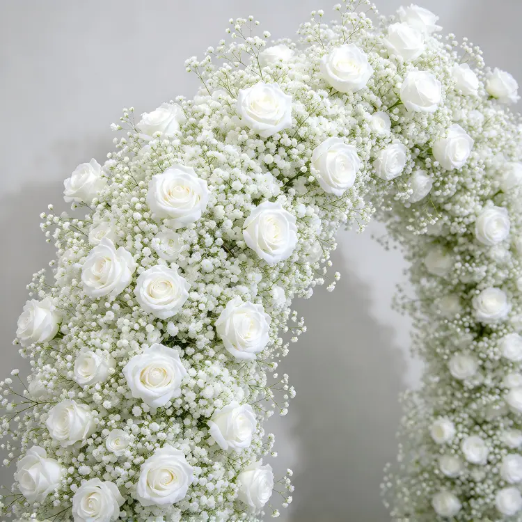 Close-up Detail of White Baby's Breath and Rose Crescent Arch Cloud Texture