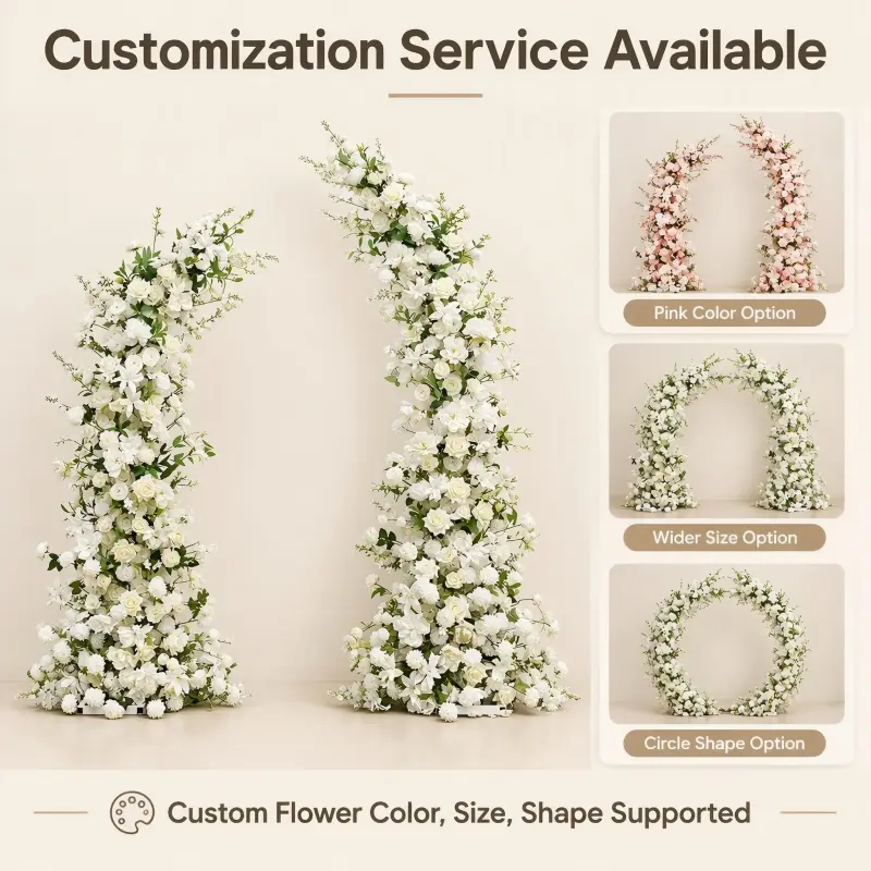 White Peony Crescent Arch – Moon Gate Wedding Arch