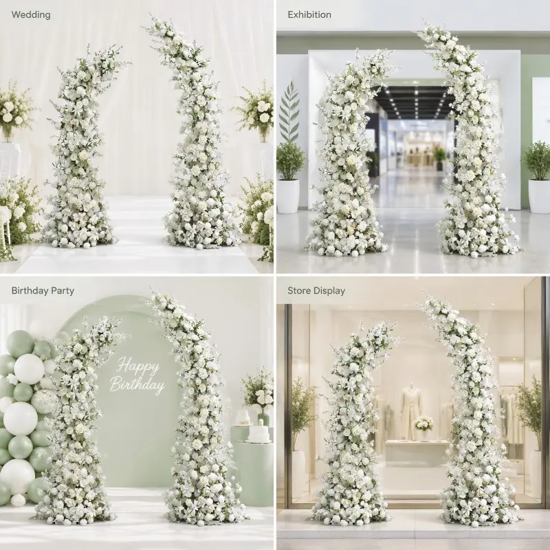 White Peony Crescent Arch – Moon Gate Wedding Arch