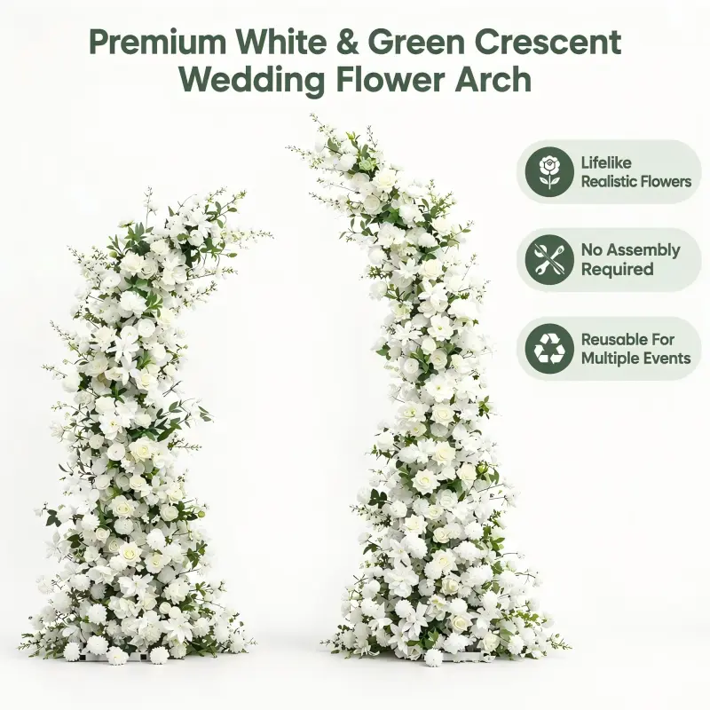 White Peony Crescent Arch – Moon Gate Wedding Arch
