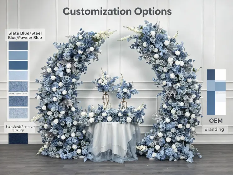 Custom Crescent Arch Dusty Blue Color Ratio Density Silver Fern OEM Service Options