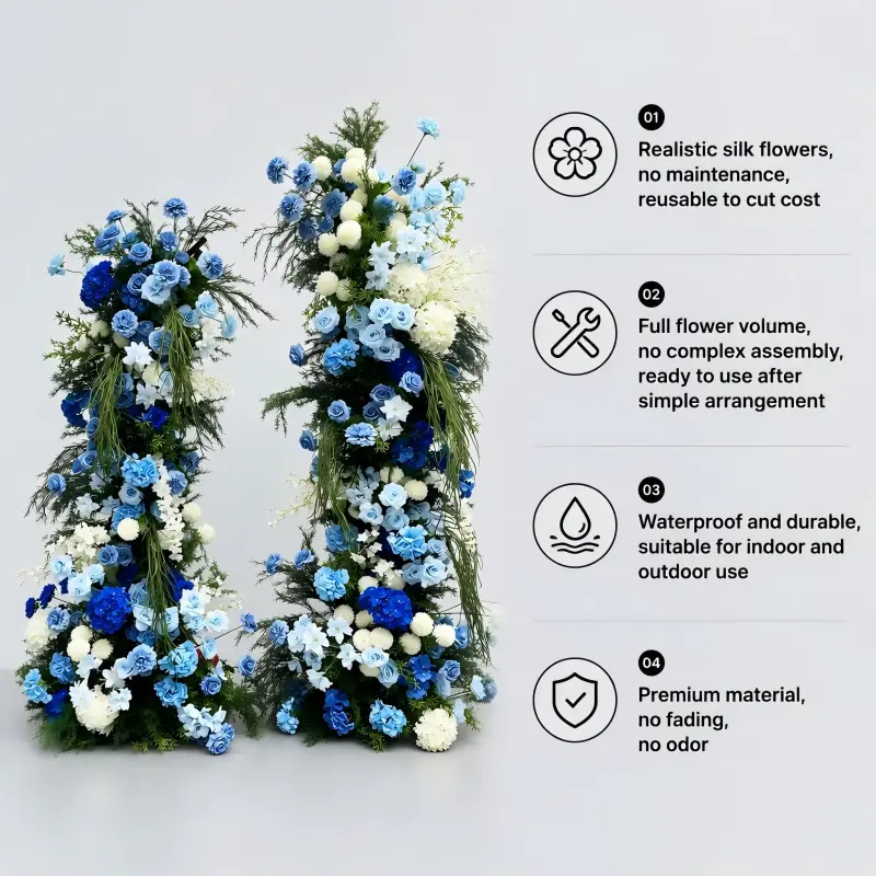 Blue Hydrangea Crescent Arch – Moon Gate Wedding Arch