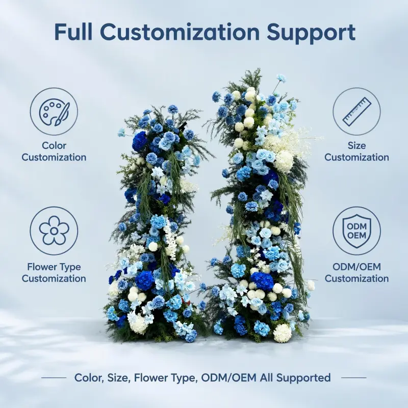 Blue Hydrangea Crescent Arch – Moon Gate Wedding Arch
