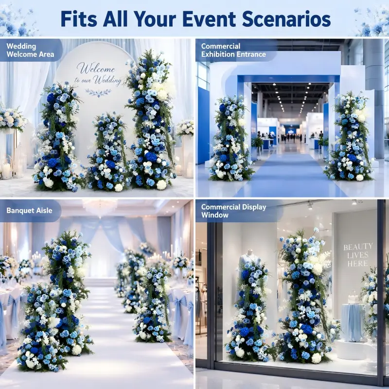 Blue Hydrangea Crescent Arch – Moon Gate Wedding Arch