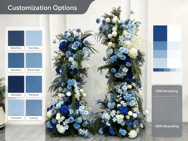 Custom Crescent Arch Blue Hydrangea Color Ratio Density Ping Pong OEM Service Options