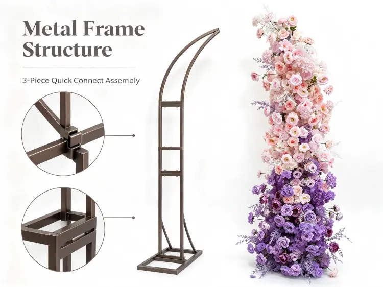 Crescent Arch Dark Bronze Metal Frame Curved Structure Quick Connect Assembly