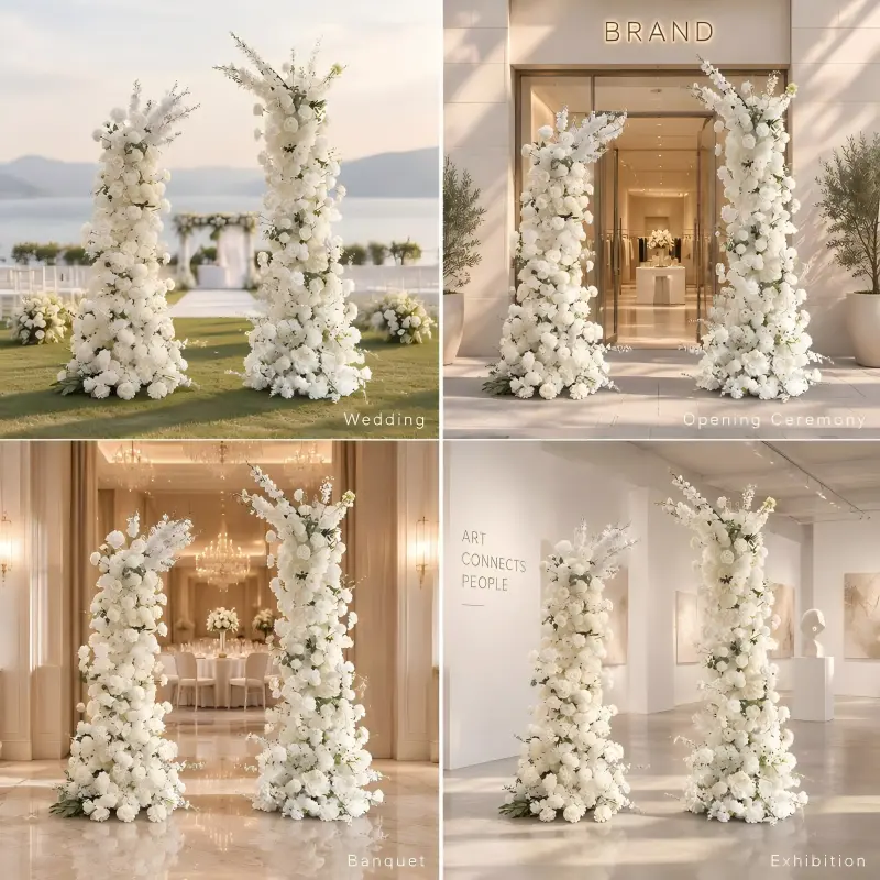 White Rose Delphinium Crescent Arch – Moon Gate Wedding Arch