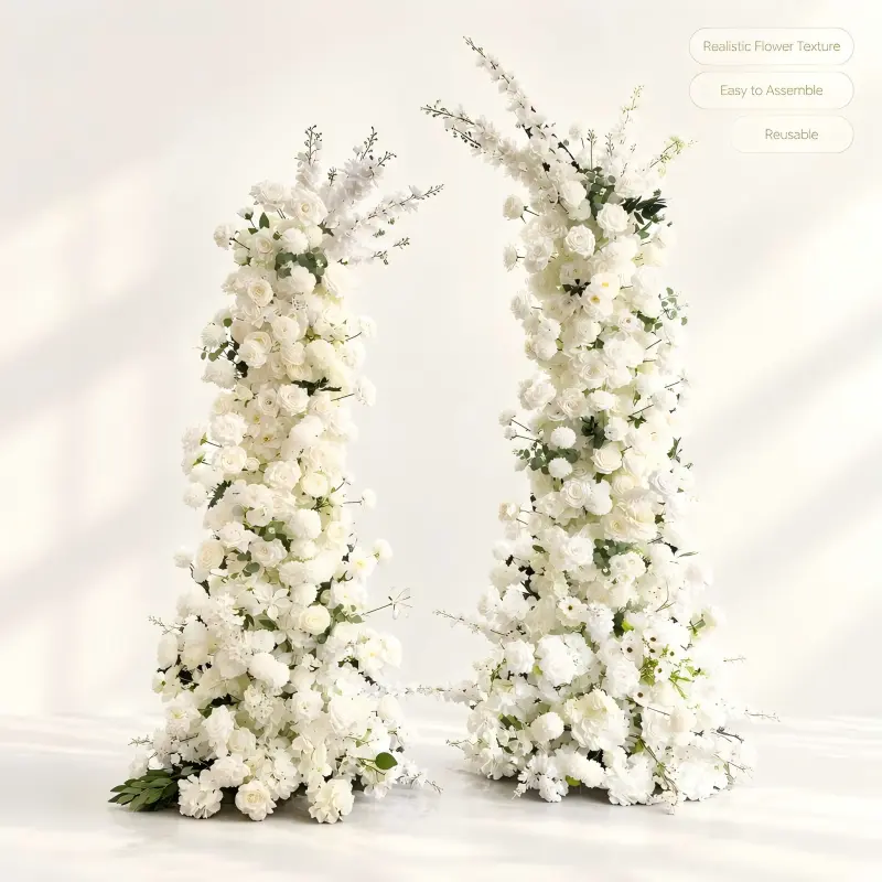 White Rose Delphinium Crescent Arch – Moon Gate Wedding Arch