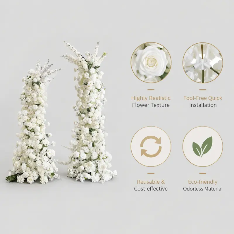 White Rose Delphinium Crescent Arch – Moon Gate Wedding Arch
