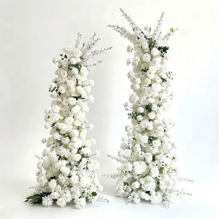 All White Delphinium Crescent Moon Gate Arch Front View Full Asymmetric Shape Natural Skyline