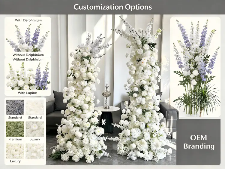 Custom Crescent Arch Flower Mix Delphinium Height Density Greenery OEM Service Options