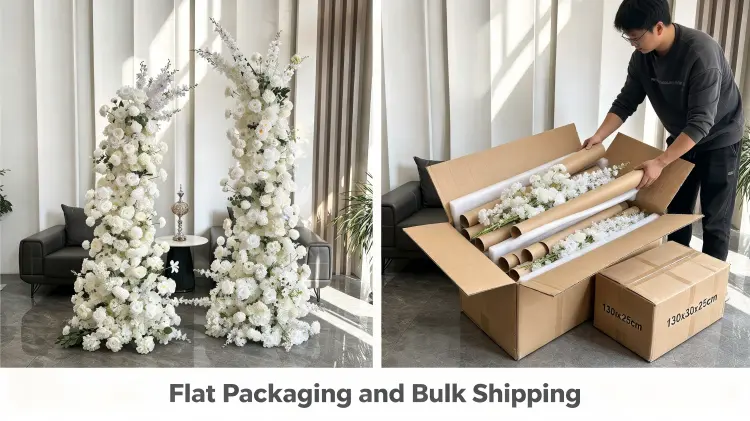 All White Delphinium Crescent Arch Flat Packaging Individual Cardboard Tube Protectors