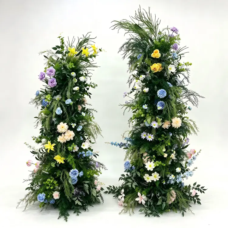 Colorful Mixed Flower Crescent Moon Gate Arch Front View Full Asymmetric Shape Color Rhythm
