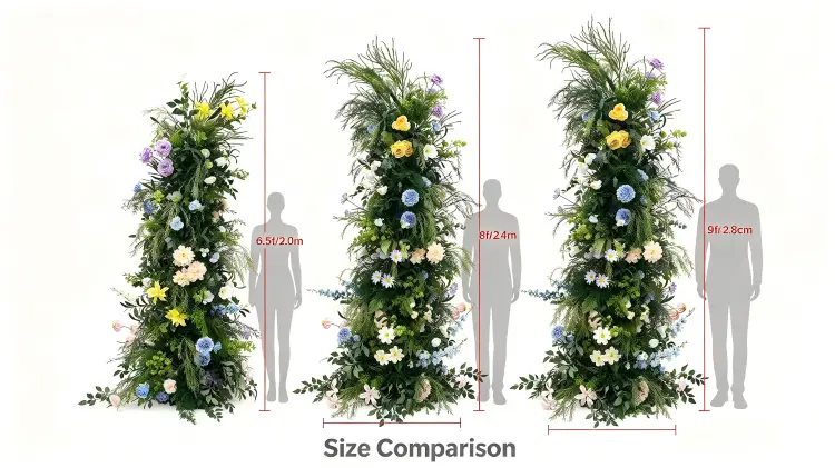 Colorful Mixed Crescent Arch Size Comparison 2.0m 2.4m 2.8m with Person Color Sections