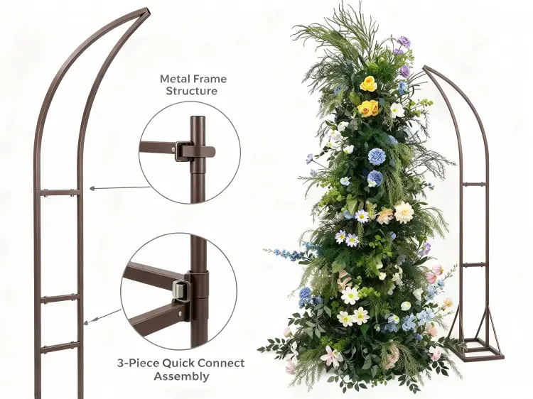 Crescent Arch Dark Bronze Metal Frame Curved Structure Quick Connect Assembly