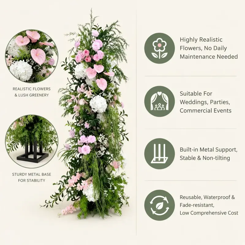 Pink Anthurium Crescent Arch – Moon Gate Flower Arch