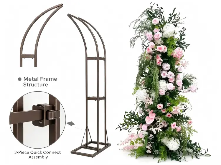 Crescent Arch Dark Bronze Metal Frame Curved Structure Quick Connect Assembly