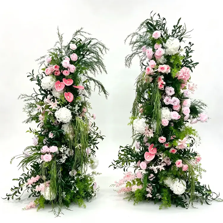 Pink Anthurium Crescent Moon Gate Arch Front View Full Asymmetric Shape Soft Pink White Palette