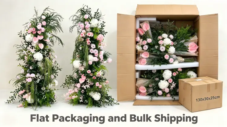 Pink White Anthurium Crescent Arch Flat Packaging Anthurium Upright Tissue Wrap Trailing Greenery Top Layer
