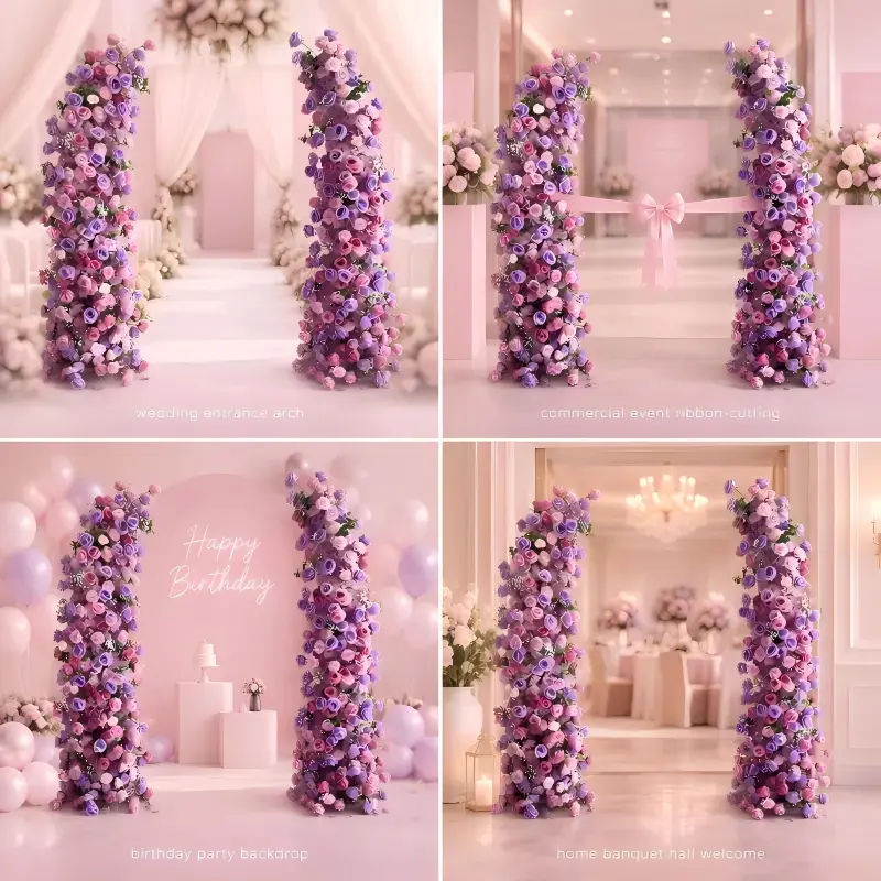 Purple Pink Draped Crescent Arch – Waterfall Flower Arch