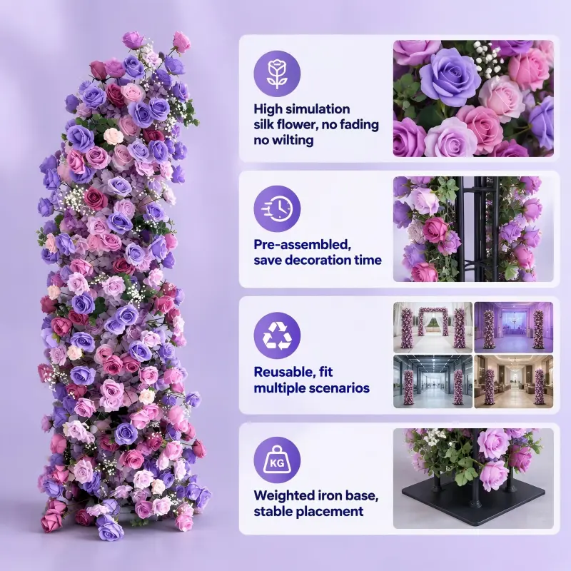 Purple Pink Draped Crescent Arch – Waterfall Flower Arch