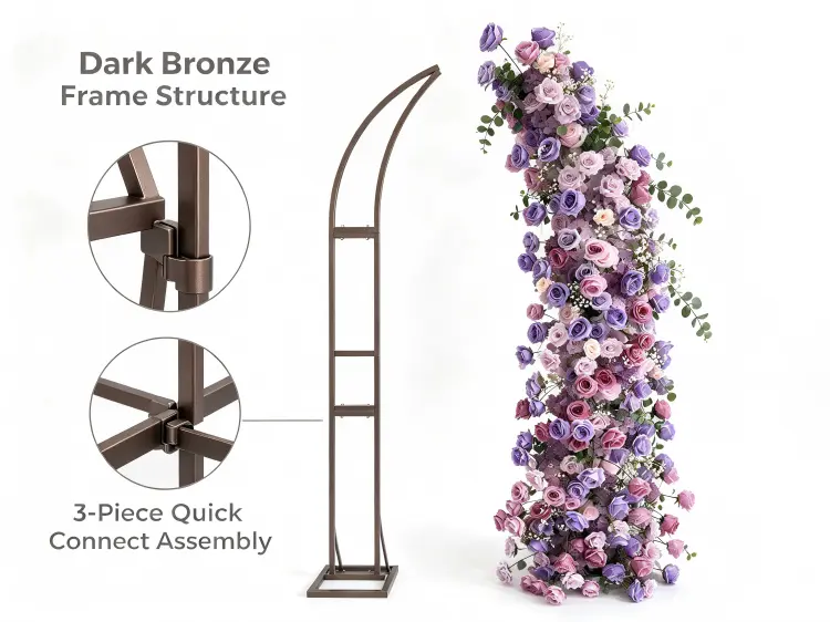 Crescent Arch Dark Bronze Metal Frame Curved Structure Quick Connect Assembly