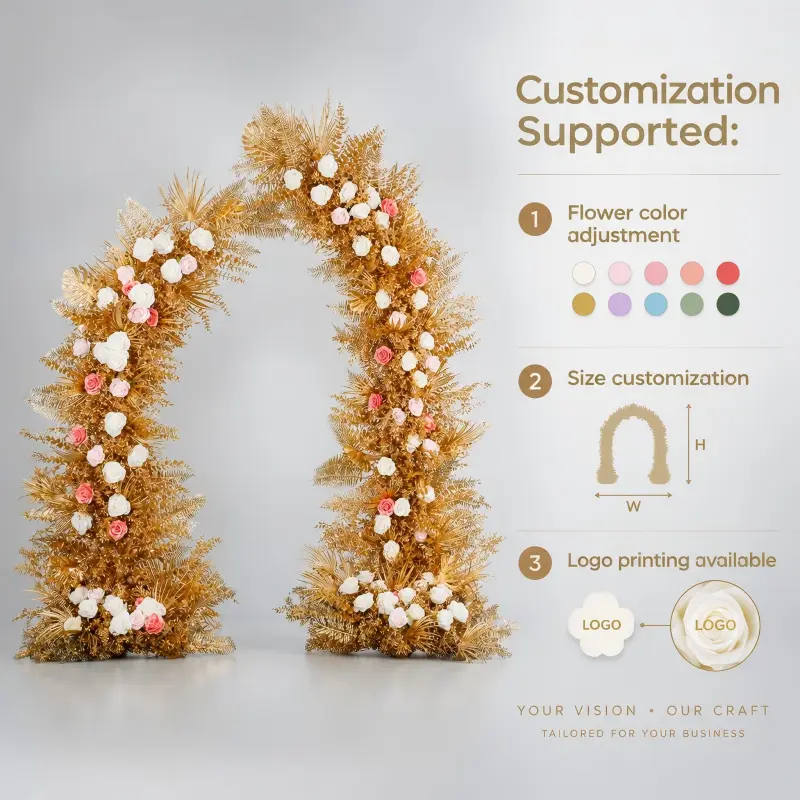 Gold Leaf Crescent Arch – White Pink Rose Moon Gate Arch