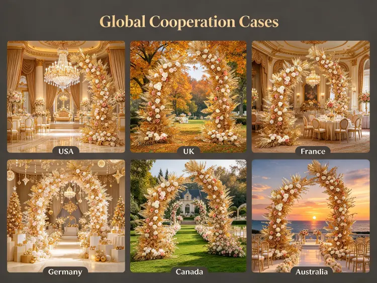 Global Gold Leaf Crescent Arch Projects Luxury Weddings Galas Celebrations