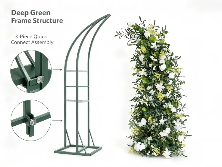 Crescent Arch Deep Green Metal Frame Curved Structure Quick Connect Assembly