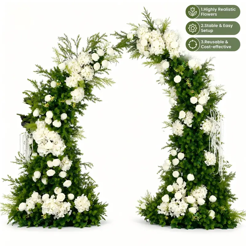 Green Foliage Crescent Arch – White Rose Moon Gate Arch