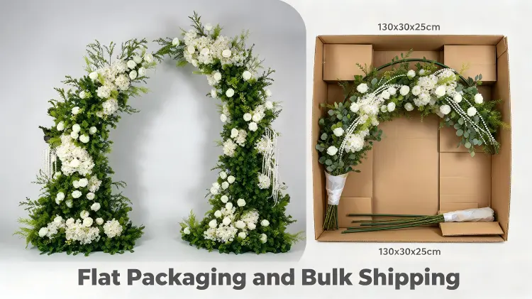 Green Foliage Crescent Arch Flat Packaging Tissue Wrapped Pearl Chains Carton Disassembled