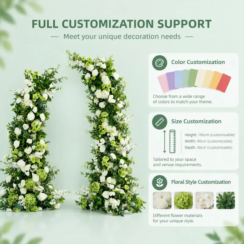Green Hydrangea Crescent Arch – White Rose Moon Gate Arch