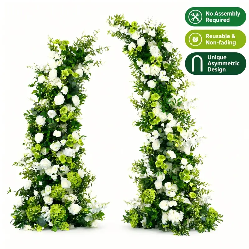 Green Hydrangea Crescent Arch – White Rose Moon Gate Arch