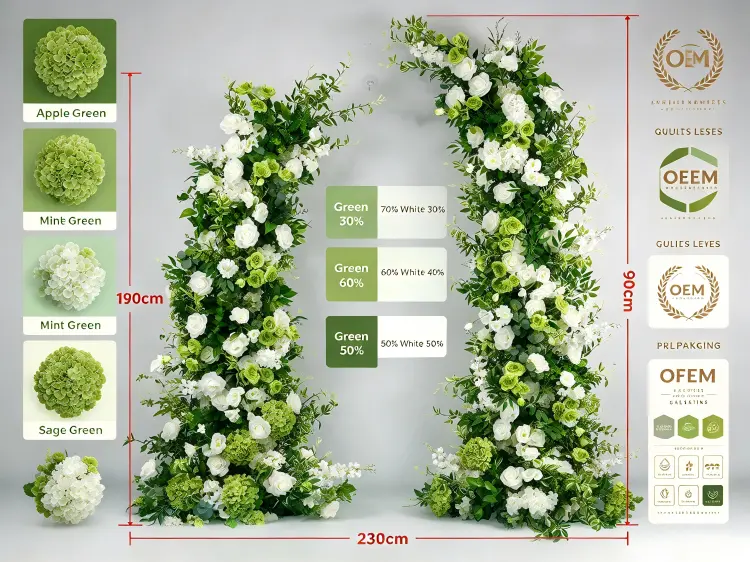 Custom Green Hydrangea Crescent Arch Hydrangea Green Tones Apple Mint Sage Options Density